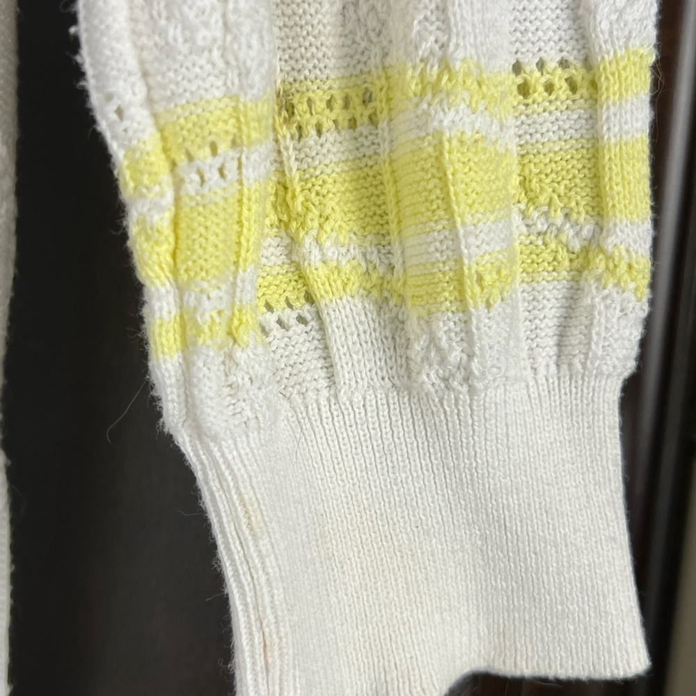 Le Tigre White Yellow Crew Neck Sweater with Cable Knit 100% Cotton preppy Sport - Picture 4 of 8